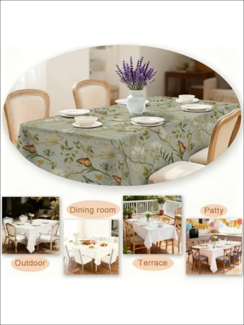 Waterproof Rectangular Tablecloth 84x60 Floral Polyester Nylon Dining